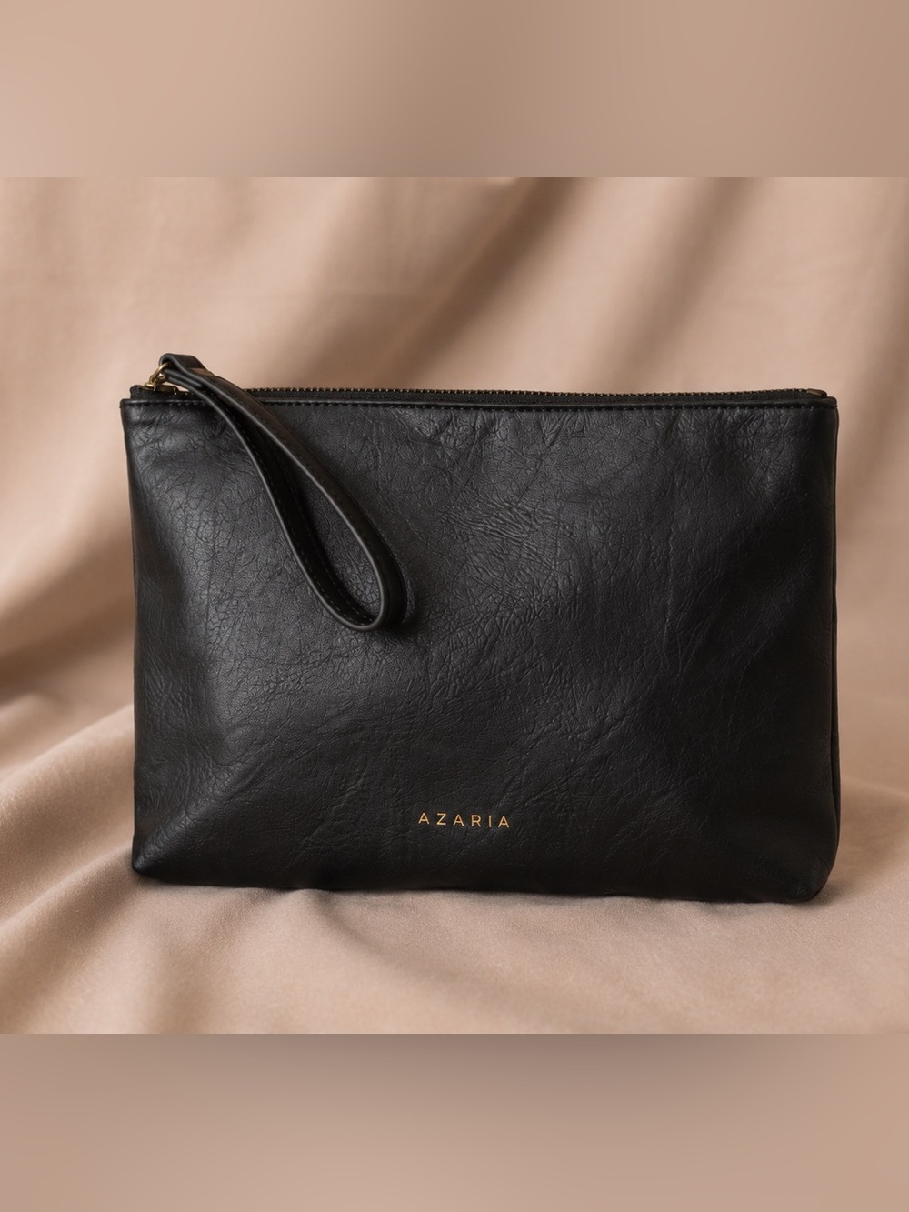 Azaria Doux Black Vegan Leather Wristlet Clutch Makeup Pouch Organizer - Picture 2 of 9